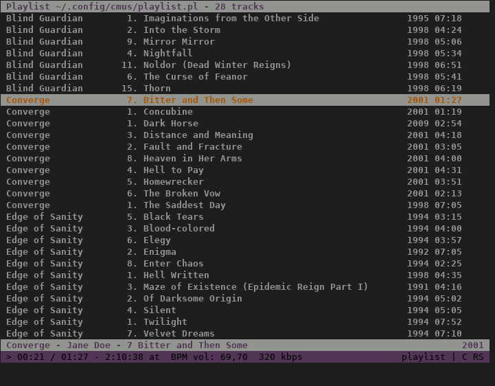 CMUS playlist view