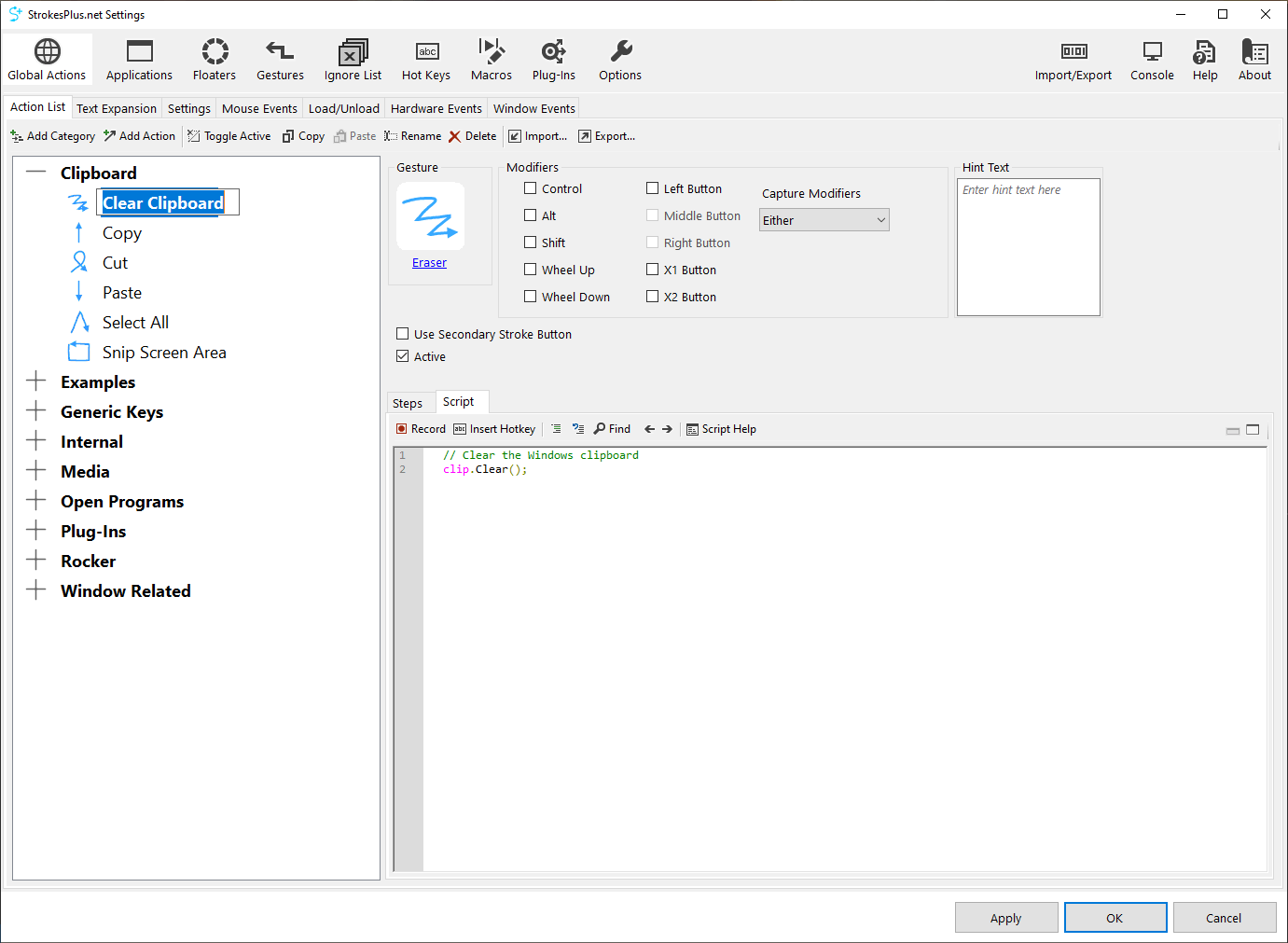 StrokesPlus main window