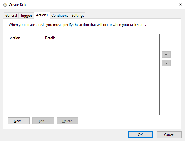 Task Scheduler: Create Task: Actions